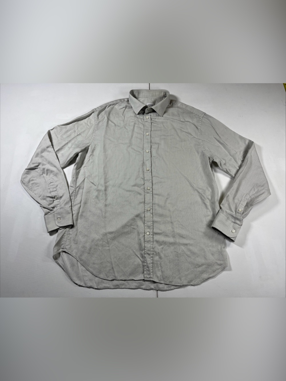 Armani Collezioni Shirt Button Long Sleeve White Gray Stripes Men’s L 44 17.5